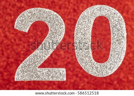 Number twenty silver over a red background. Anniversary. Horizontal