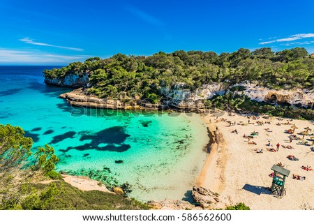 Majorca Cala Llombards Santanyi beach in Mallorca, Balearic Islands Spain, Mediterranean Sea.  Royalty-Free Stock Photo #586562600