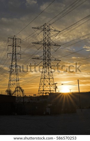 Los Angeles power pole at twilight near foothills