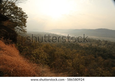 Landscapes morning Pha Taem National Park.The border between Thailand and Laos,khong chiam, Ubon Ratchathani,northeast,asia