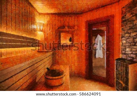 Watercolor painting modern interior with the use of filters painting. 3D rendering
