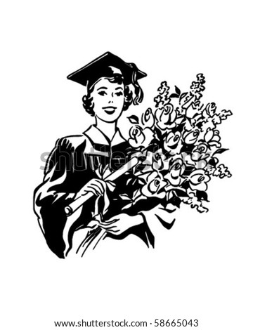 Flowers, A Joyous Gift - Female Grad - Retro Clip Art