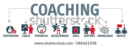 Banner coaching concept. Keywords and pictogram Royalty-Free Stock Photo #586661438