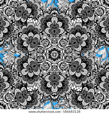 Classic vector white seamless pattern. Traditional orient ornament. Classic vintage background. Seamless pattern on blue background with white elements.