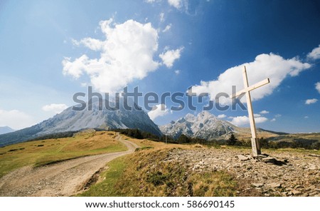 Cross on the top of the hill, mountain Komovi, Montenegro