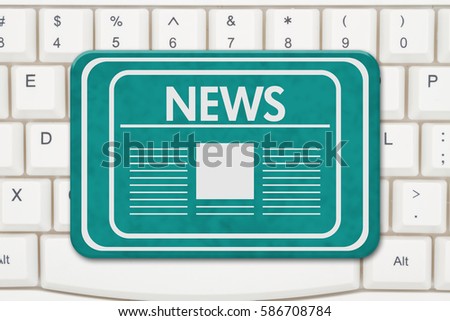 News sign, A teal sign with text News and newspaper icon on a keyboard 3D Illustration