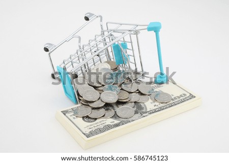 supermarket cart with  money.