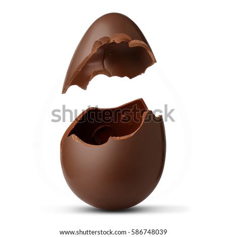 Chocolate egg exploded Royalty-Free Stock Photo #586748039