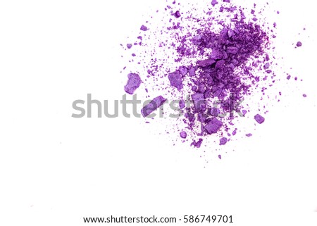 Eyeshadow Cosmetic Powder Scattered Copy Space. various set isolated on white background. The concept fashion and beauty industry. Abstract, place for text, the texture mineral makeup