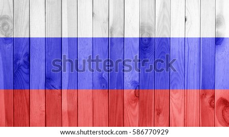 Russia flag on white wood texture background