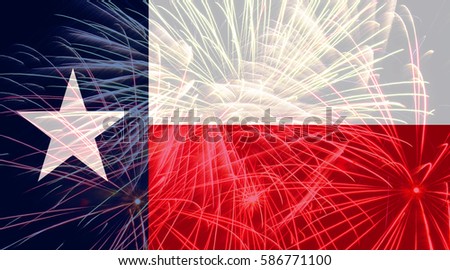 Texas flag against fireworks