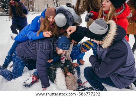 Classmates in winter park