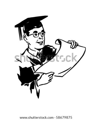 Male Grad With Diploma - Retro Clip Art