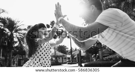 Family Father Daughter Togetherness High FIve