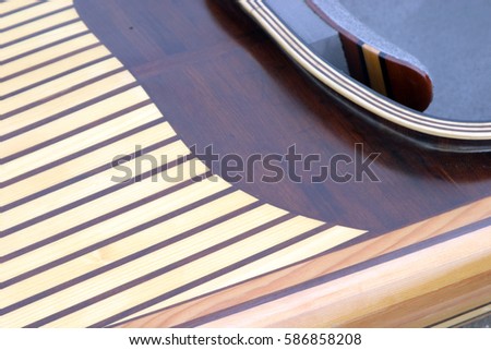 wooden strip built kayak close up detail
