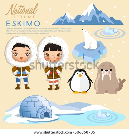 Eskimo traditional costumes : Vector Illustration Royalty-Free Stock Photo #586868735