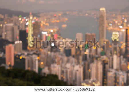 Abstract blur light Hong Kong city office building aerial view, abstract background