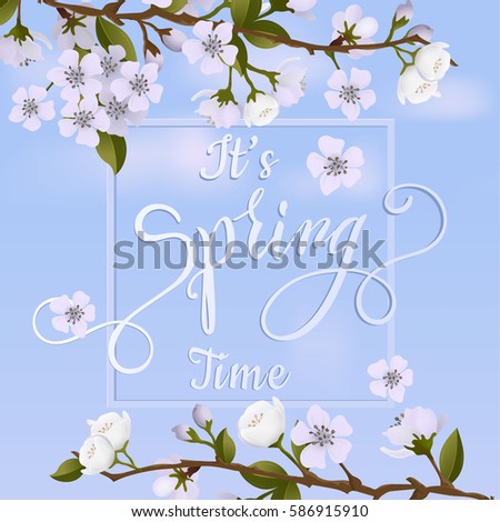 Blossom tree and spring Lettering. Vector Illustration EPS10