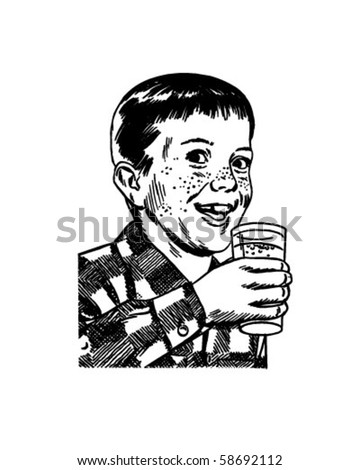 Boy With Drinking Glass - Retro Clip Art
