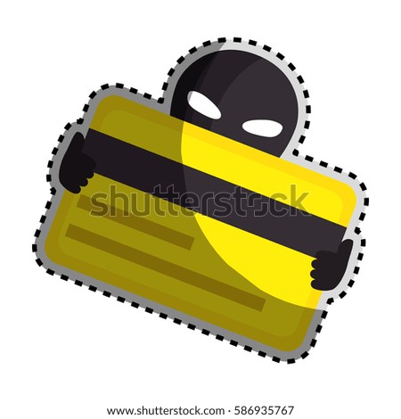 sticker color silhouette with hacker stealing credit card