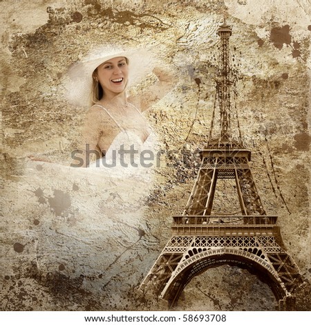 Vintage view of Paris on the grunge background