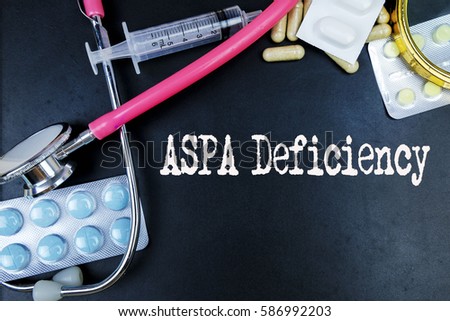 ASPA Deficiency word, medical term word with medical concepts in blackboard and medical equipment background