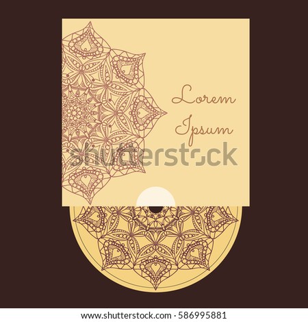 CD cover design template for your business. Drawing mandala. Lace ornament. Vector illustration