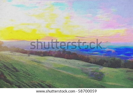 original oil painting of rolling hills countryside