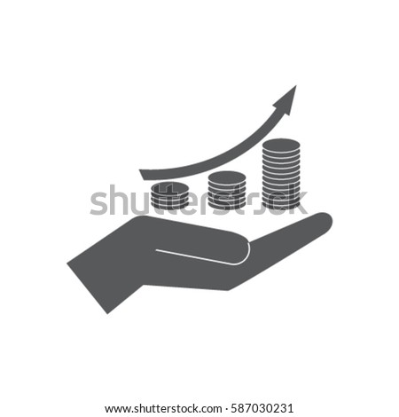 Coin grouth diagram on the hand icon, investment vector illustration Royalty-Free Stock Photo #587030231