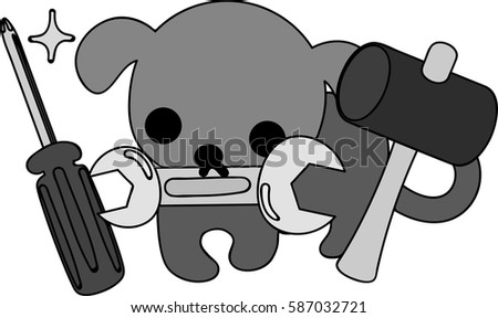 The cute dog and tools