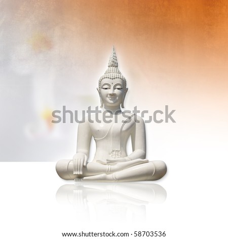 White buddha, isolated against light grunge background (incl. clipping path)