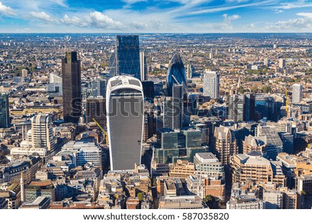 Panoramic aerial view of London, skyscrapers in the financial district, England, United Kingdom