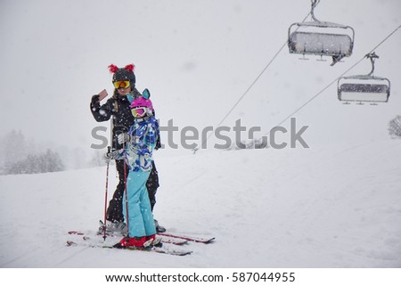 Selfie on the snowy ski day