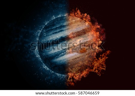 Planet Jupiter in water and fire. Concept sci-fi artwork.