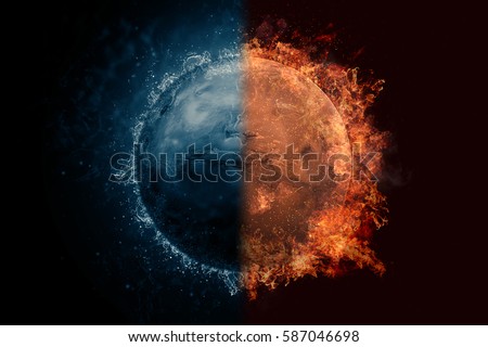 Planet Mars in water and fire. Concept sci-fi artwork.