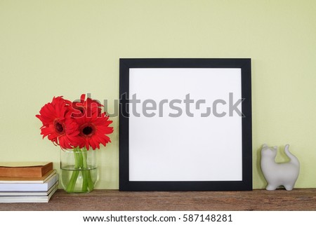 mock up frame  photo on shelf.interior home decor