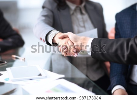 Business partnership meeting concept. Image businessmans handshake. Successful businessmen handshaking after good deal. Horizont Royalty-Free Stock Photo #587173064