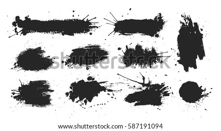 Black ink spots set on white background. Ink illustration. Royalty-Free Stock Photo #587191094