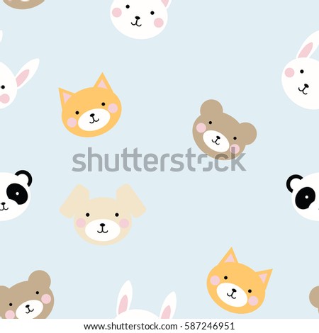 Seamless texture pattern cute funny pet on a color background, vector image
