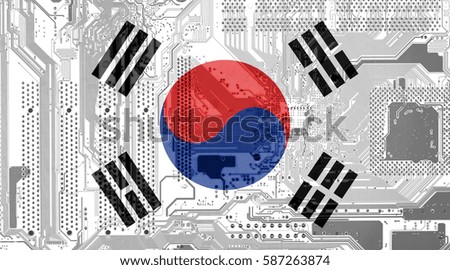 South Korea flag on the circuit board as technology background
