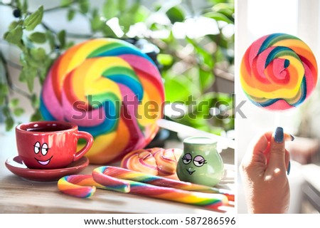 children's tea service, lollipops, candies 
