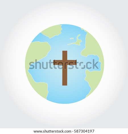 Soft flat planet Earth icon design with crucifix, cross.