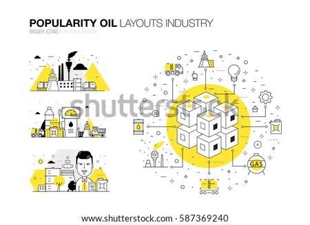 Oil popularity modern layouts global industry in new flat line style. Gas station technology and petroleum systems development. Infographics strategy program. Pictogram for design. Royalty-Free Stock Photo #587369240