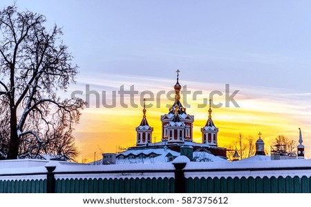 Brusensky monastery in Kolomna at sunset in winter