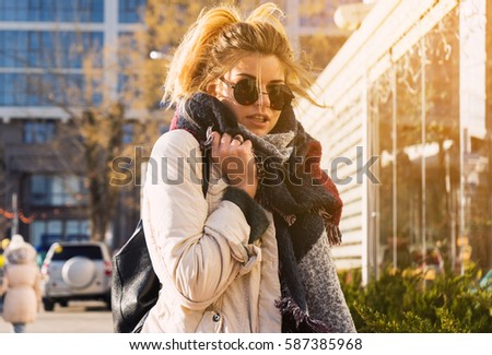 Woman in sunglasses enjoy spring sunny day weather.Teen in glasses
