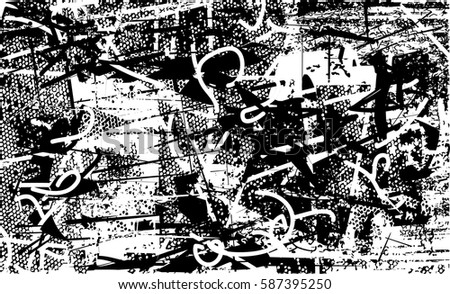 Background black and white abstract texture vector with  dark spots, pale nets, lines and drawing
