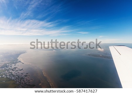 Typical landscape on the west coast of Florida in Fort Myers. Aerial view of the sea and the beautiful beaches of Florida.