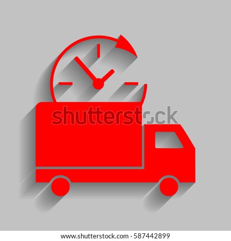 Delivery sign illustration. Vector. Red icon with soft shadow on gray background.