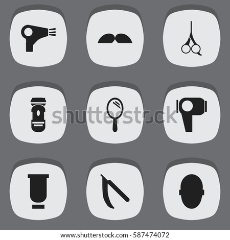 Set Of 9 Editable Hairstylist Icons. Includes Symbols Such As Desiccator, Brains, Blade And More. Can Be Used For Web, Mobile, UI And Infographic Design.