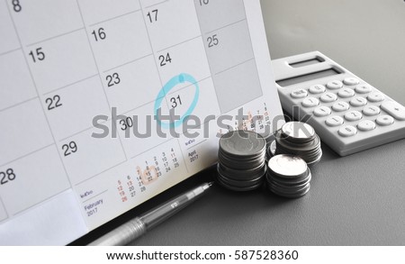Accountant verify and review payment of Expense to Vendor and supplier of financial Business / Bookkeeping / Due date  / Money / Accountancy Concept. Royalty-Free Stock Photo #587528360